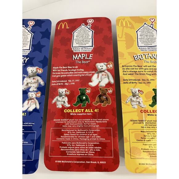 McDonald’s Happy Meal Ty Beanie Babies 1999 International Bear Bundle (4pcs) - Picture 8 of 13